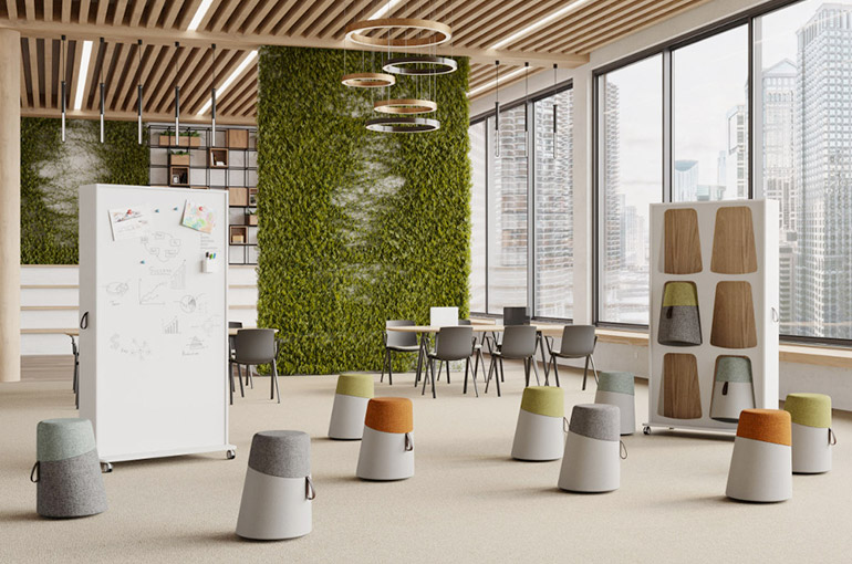ensemble de poufs mobil pour espace d'entreprise