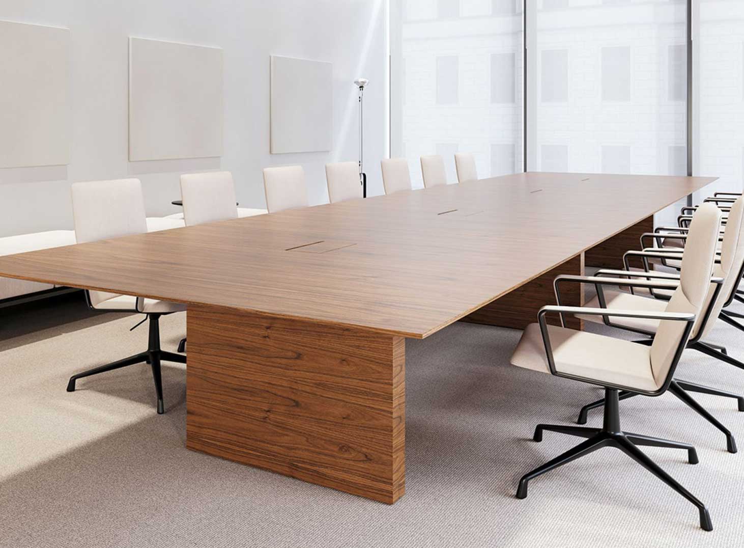 Grande table de réunion rectangulaire en bois massif avec sous-structure imposante pour salle de réunion de cabinet d’avocat, notaire ou huissier – aménagement premium Dalla Santa Mobilier